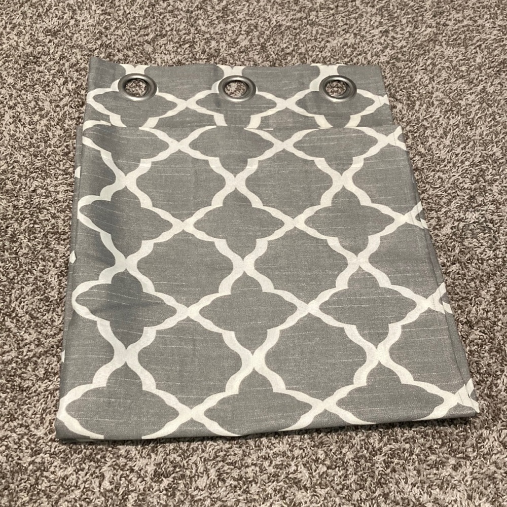 Pair of Grey and White Print Curtains 83” Height